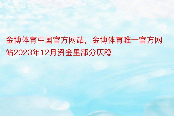 金博体育中国官方网站，金博体育唯一官方网站2023年12月资金里部分仄稳